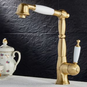 BUGNATESE Kitchen 6388 Bateria kuchenna z wyciąganą wylewką retro antyczny złoty brąz